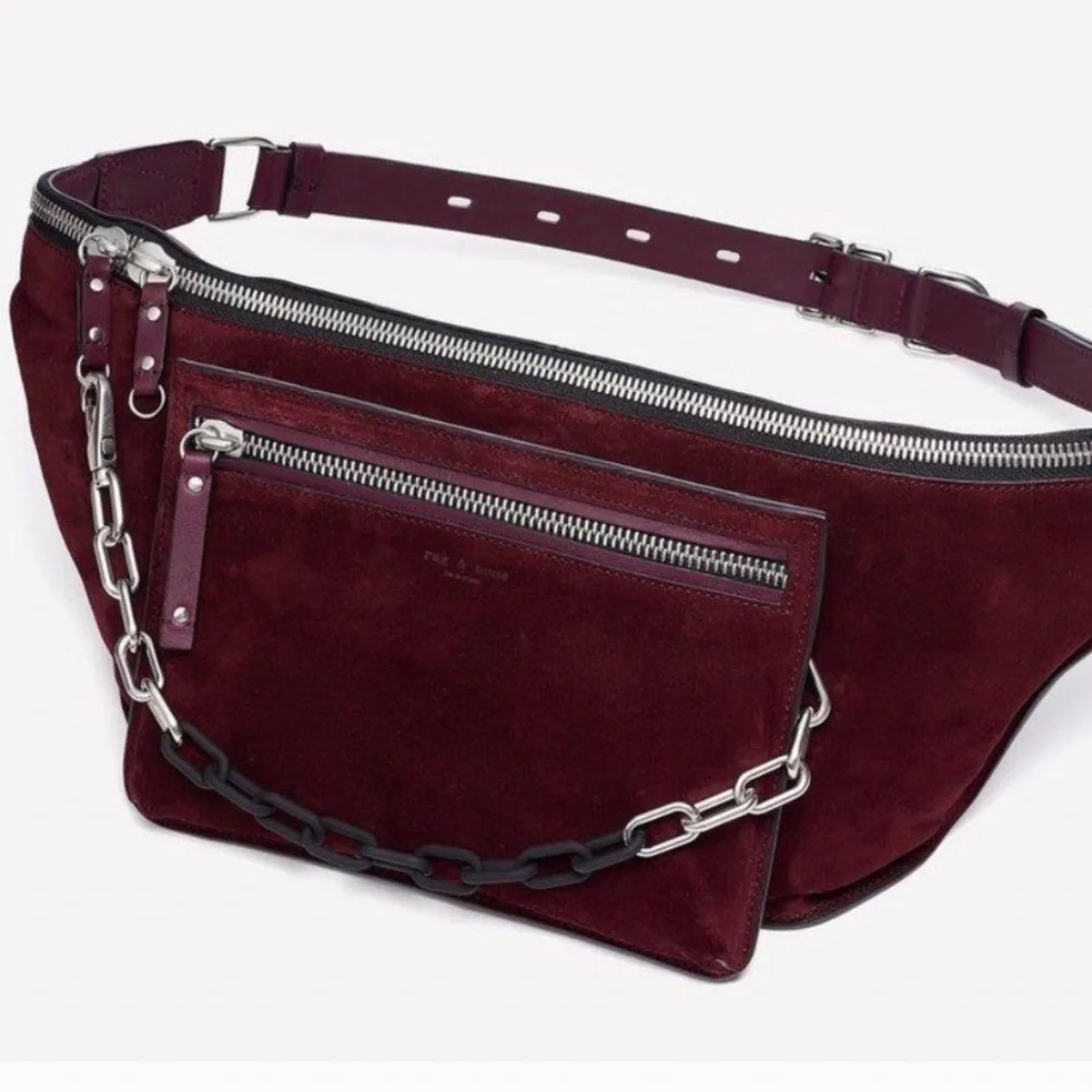 RAG & BONE suede crossbody waist/belt bag sling modular fanny pack large merlot - Picture 8 of 8